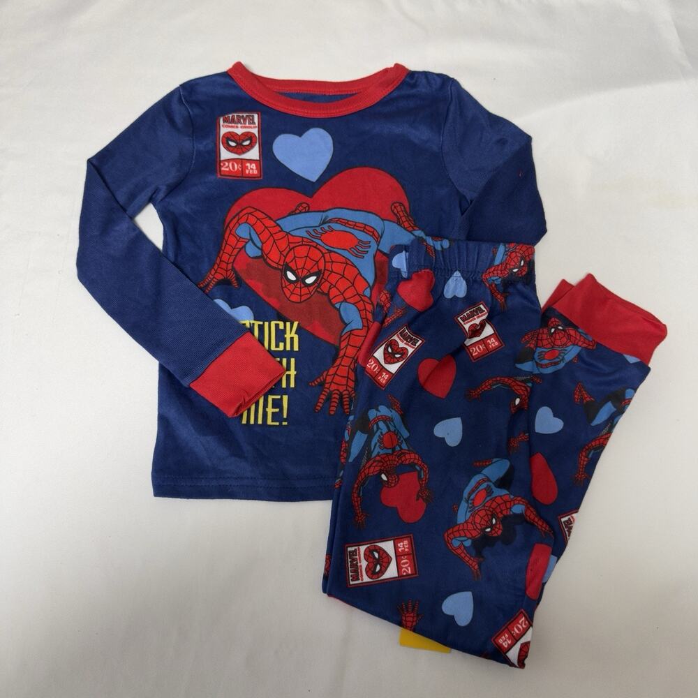 Spiderman Pajama Set Long Sleeve Boys Size 6 Marvel Valentine Hearts